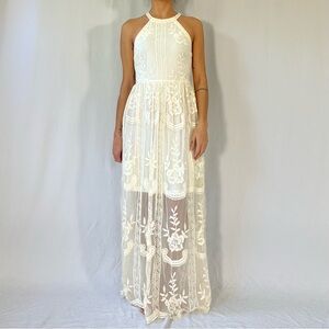 Altar’D State Elegant White Lace Maxi Dress